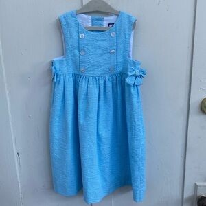 Busy Bees Girl Size 6 Blue Seersucker Gingham Pinafore Dress Jumper Wizard of Oz